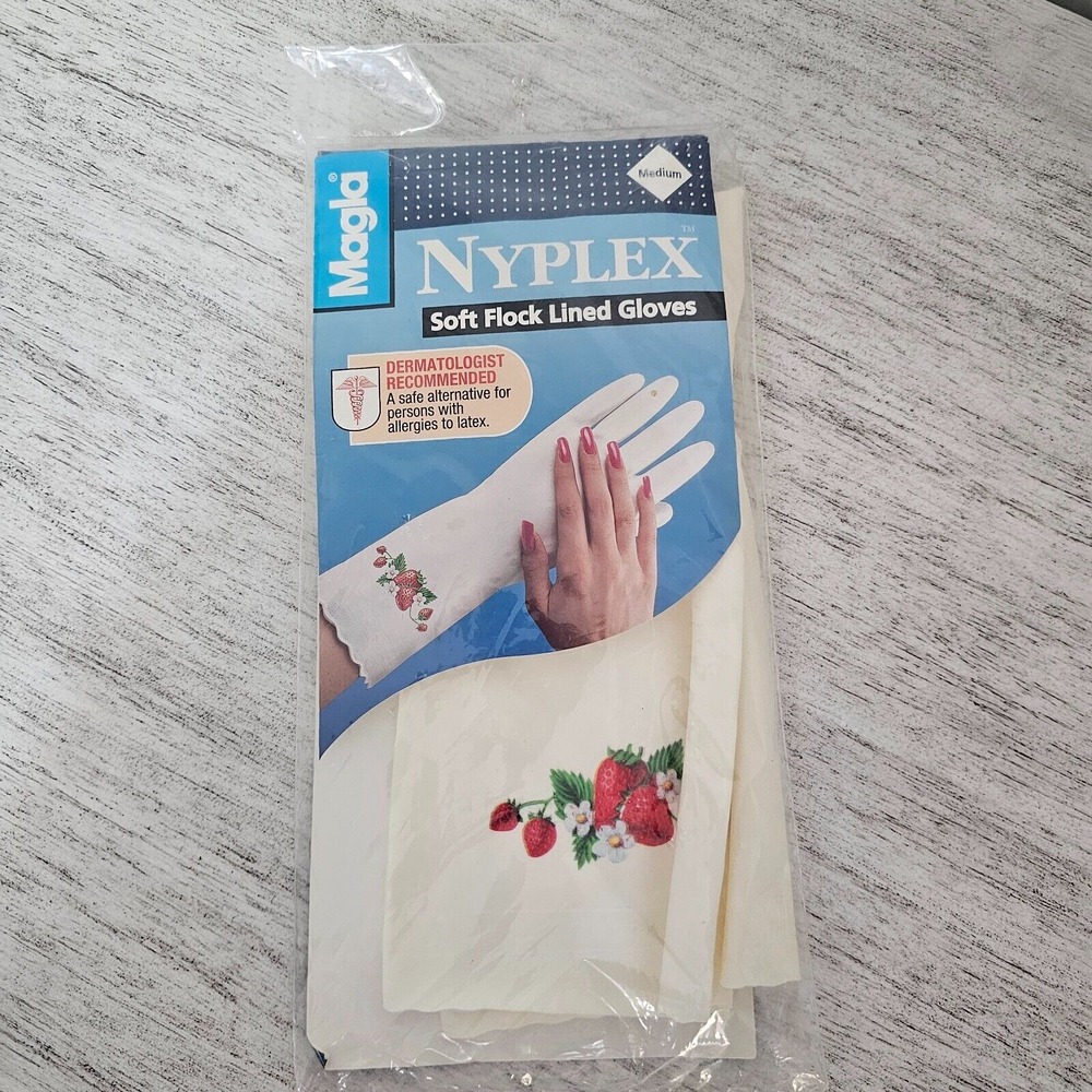 Rubber Gloves Magla‎ Nyplex Soft Flock Lined Strawberry Medium NIP VTG 1995